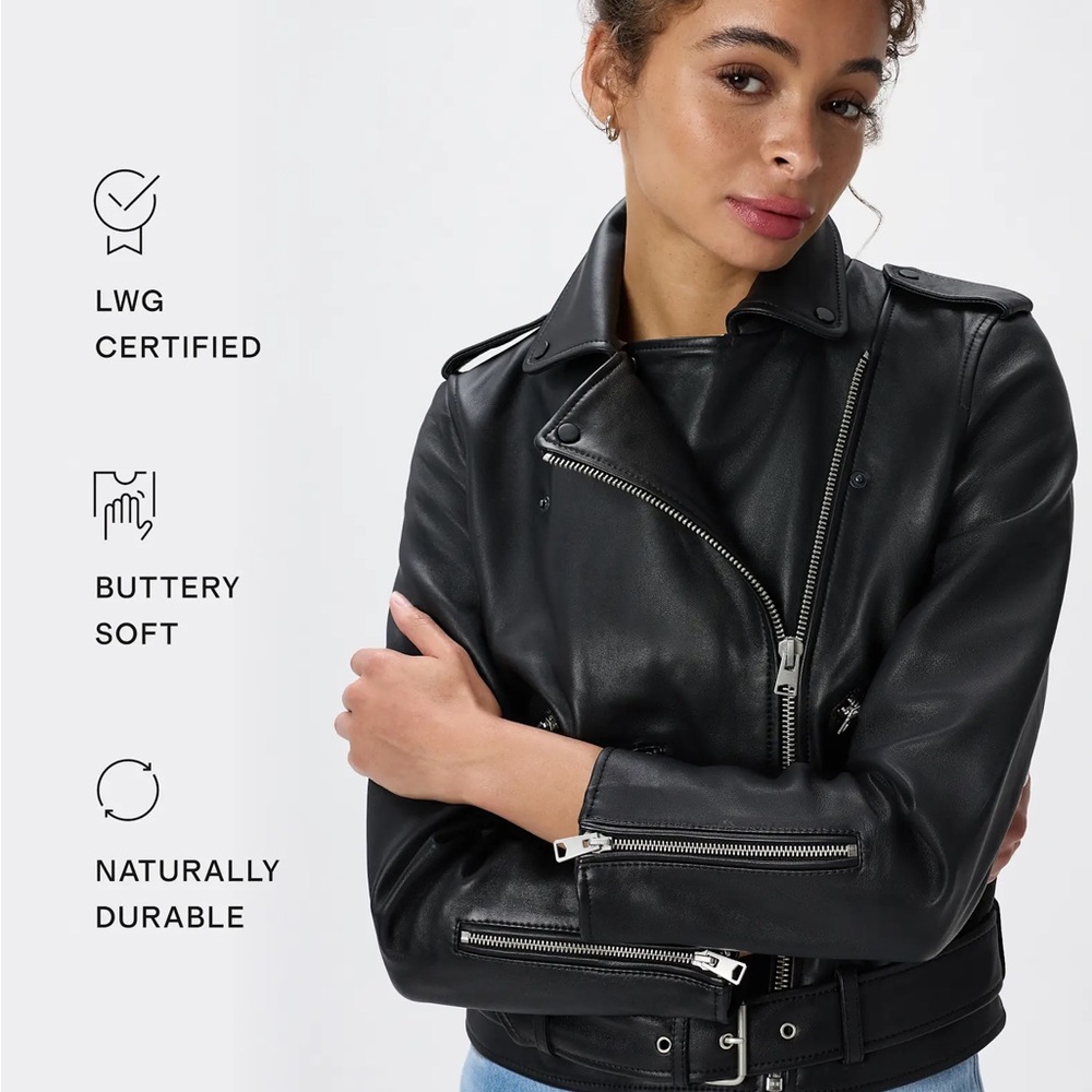 Quince Classic Black Leather Moto Jacket - Women NWOT - Picture 3 of 6